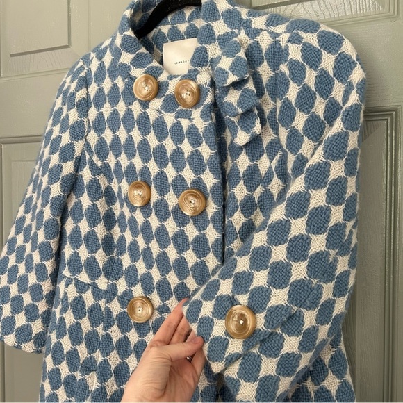 Leifsdottir Double Breasted Peacoat Houndstooth 100% Wool Jacket - Picture 5 of 5